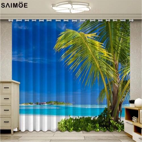 Sea Beach Curtain Living Room Green Tropical Plants Children Bedroom Curtains Modern Scenery Curtain Kitchen Ultra Micro Shading