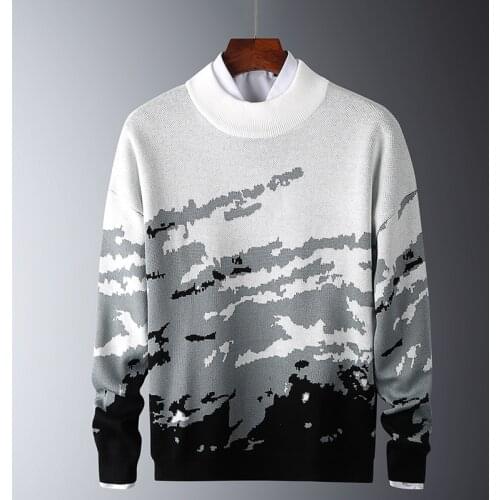 Men Slim Sweaters Casual Long Sleeves Sweater Mens O-Neck Embroidery Knitwear 2020 Autumn Winter Pullovers Warm Sweater Male Top