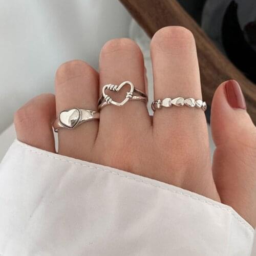 Hollowed-Out Heart Shape Ring Set for Women girl Fashion romantic Cute Retro Silver jewelry Girl Party Wedding Gifts New Hot