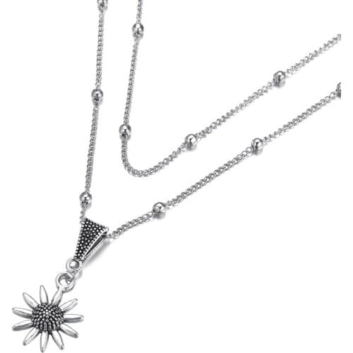 8SEASONS Bohemia Women Necklace Creative Fashion Sunflower Pendant Necklaces Female Ladies Multi-layer Choker Casual Jewelry,1PC