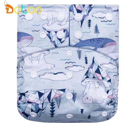 Dotoo Glacier And Bear Printed Washable Adjustable Double Gusset Square Cloth Nappy For 3-15KG Baby Diaper