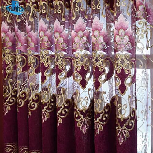 Luxury Floral Tulle Curtains For Living Room Spun Gold Embroidery Curtain For Bedroom Bronzing Jacquard Customized