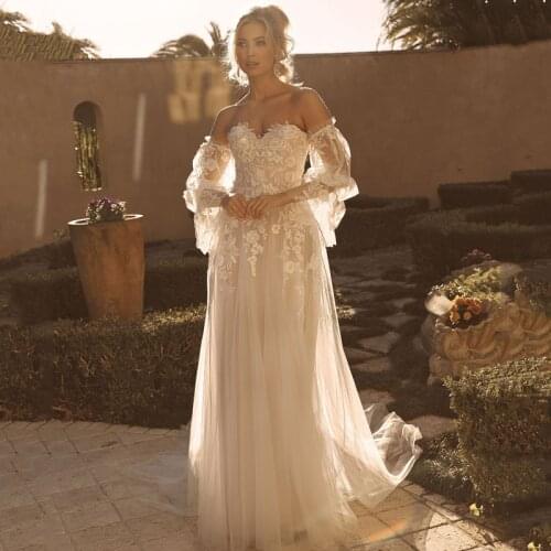 Eightree Sexy Ivory Strapless Wedding Dress 2021 Summer Beach Wedding Gown A-Line Applique Lace Bridal Evening Dress Custom Size