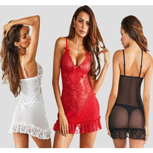 Sexy Nightgowns Womens Lace Sleepwear See Through Nightdress V-neck Trim Soft Short Night Shirts Sexy Lingerie for Women Sheer