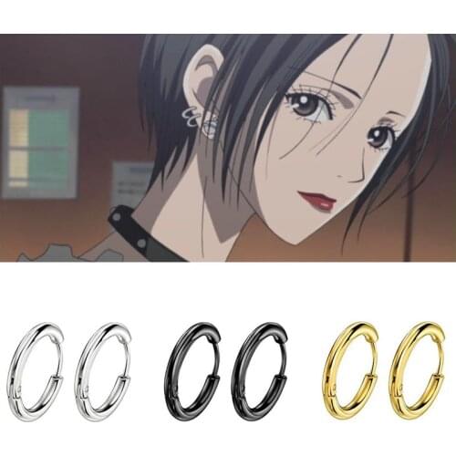 Anime Oosaki Nana Earrings Small Geometry Round Circle Hoop Earrings for Women Men Jewelry Fashion Ear Clip Cosplay Gifts
