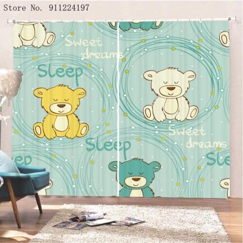 Cartoon Bear Window Curtains 3D Print Home Textile Window Drapes For Teen Kids Window Treatment 2 Panels For Bedroom Curtain