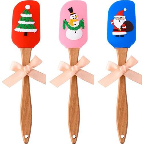 Silicone Butter Spatula Cream Mixing Scraper with Wooden Handle for Christmas Decoration Baking Butter Accessories Kitchen tool