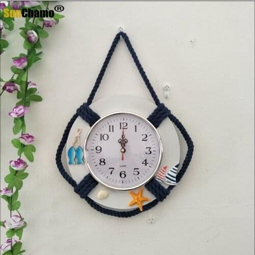 Life Ring Clock Beach Sea Nautical Theme Boat Decoration Wall Hanging Decoration Factory Mediterranean Ocean Handmade