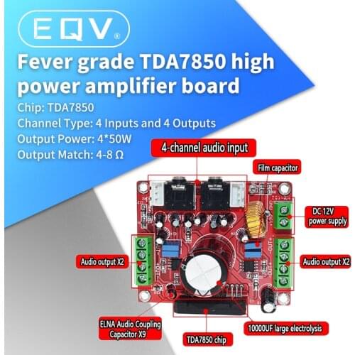 WAVGAT TDA7850 4X50W Car Audio Power Amplifier Board Module BA3121 Denoiser DC 12V