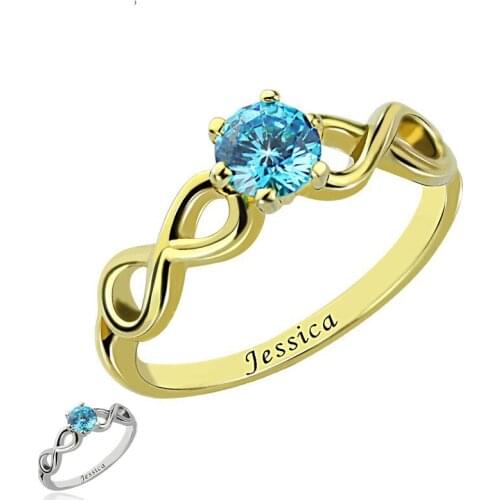 Xiaojing 925 Sterling Silver Personalized Birthstone Infinity Rings Handmade Engraved Name Finger Rings for Women Jewelry Gift