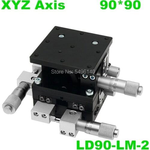XYZ 3 Axis 90mm Linear Stage Trimming Platform Bearing Tuning Sliding Table 90*90mm XYZ90-LM,LD90-LM2 double cross rail