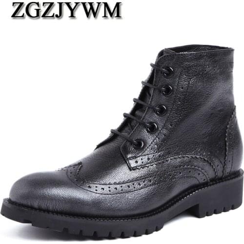 ZGZJYWM New Arrival Comfortable High Quality Handmade Lace-Up Pointed Toe Flats Genuine Leather Oxfords Ankle Boots For Men