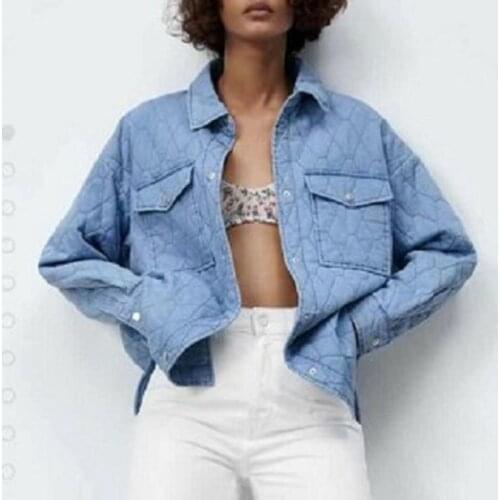 2021 Blue Casaco Feminino Oversized Vintage Long Sleeve Denim Parka Coat Casual Fashion Pocket Warm And Loose Cotton Jacket Coat