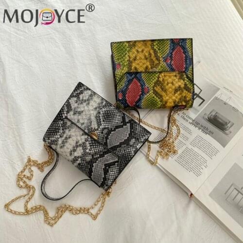 Women Luxury Hand Bag Female Travel Snake Pattern Chain Design Print PU Messenger Bag Ladies Mini Flap Shoulder Bags Retro