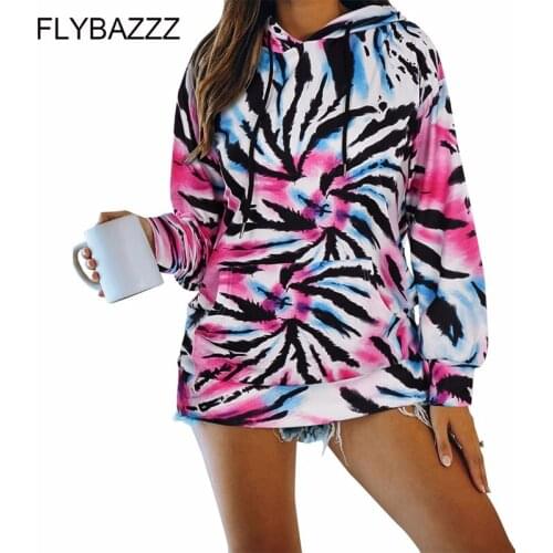 2020 Womens Tie Dye Hooded Sweatshirt Autumn Tie-Dye Print Sports Training T-shirt Ladies Streetwear Casual Loose Tops Oversized
