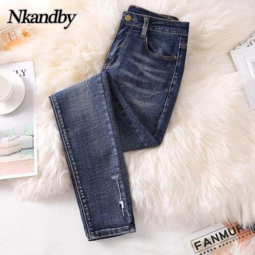 Nkandby Plus Size Jeans Women Autumn 2021 High Waist Elastic Denim Trousers Pencil Pants