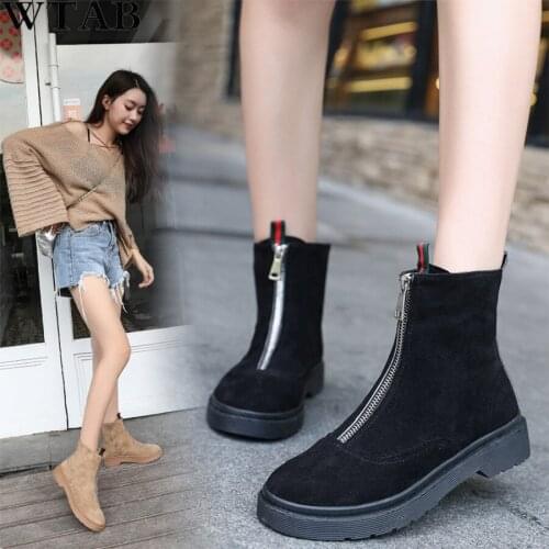 WTAB 2018 Winter boots Women Snow Boots plush Warm Winter shoes Black Zipper Vintage female motorcycle boot Round Toe Shoes