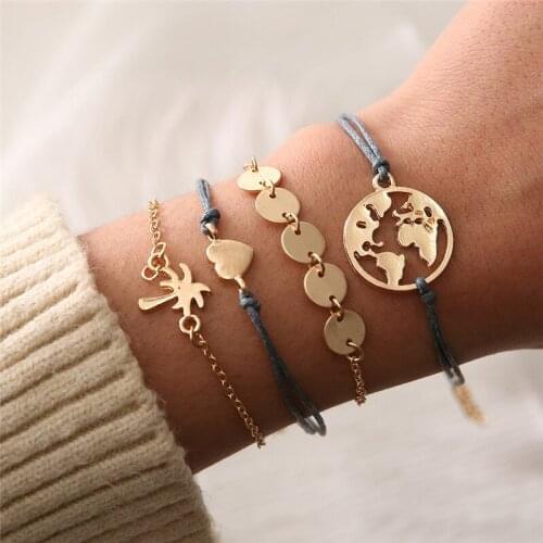 Miss JQ Bohemian Coconut tree Map Sequin Charm Bracelets Bangles For Women Fashion Beads Strand Bracelets Sets Jewelry Gifts