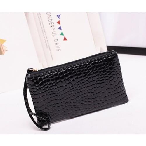 1PC PU Ladies Clutch Bag Fashion Crocodile Pattern Coin Purse Unisex Trendy Zipper Wallet Outing Portable Mobile Phone Bag