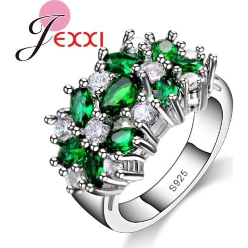 925 Sterling Silver Rings Green And White Shinny CZ Fashion Women Rings Wholesale Ring High Quality Accessories