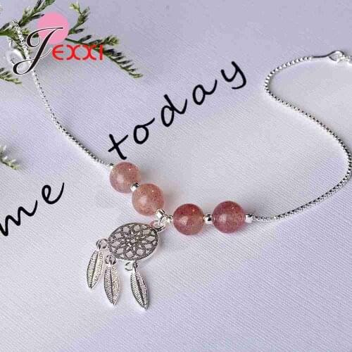 New Arrival 925 Sterling Silver Geometric Pattern Necklace With Pink Round Crystal Ball Women High Quality Holiday Gift