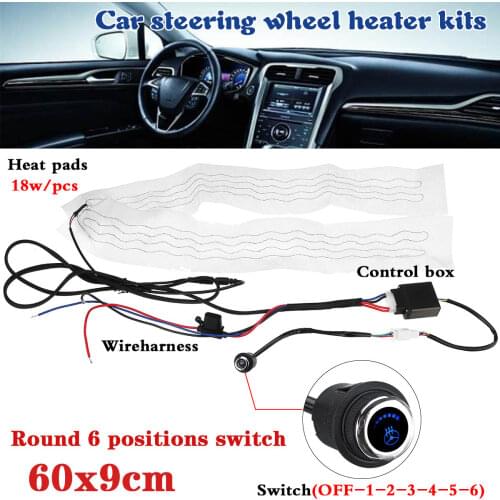 6 Gear Round Switch Universal Flocking Cloth Car Steering Wheel Heater Kits Car Heat Pads 60x9cm