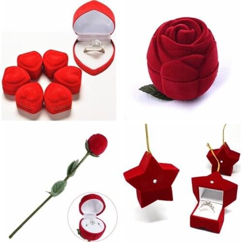 Portable 3D Jewelry Box Wedding Ring Gift Case Earrings Storage Display Holder Gift Boxes Red Rose For Earring Rings