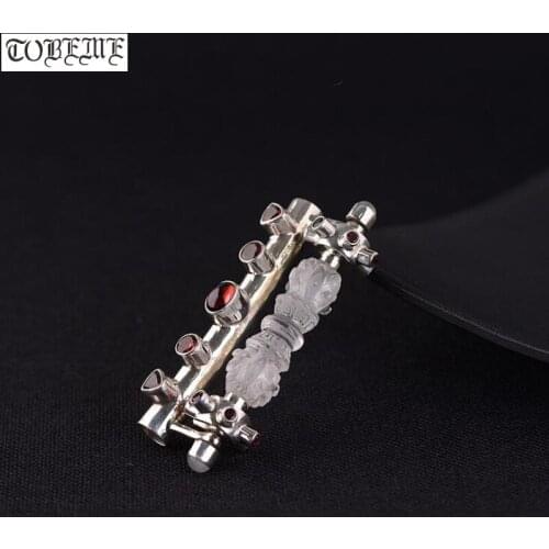 100% 925 Silver Tibetan Dorje Pendant Vintage Sterling Crystal Garnet Buddhist Vajra Dorje Pendant Tibetan Pendant