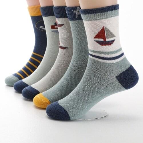 2018 Autumn Winter New Children Socks Cotton Sailboat Boys Socks 1-12 Year Kids Girls Socks 5 Pairs / Lot