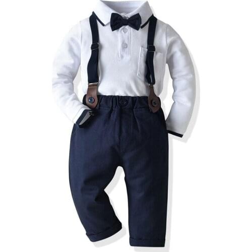 2021 New Autumn Boys Clothing Sets Kids Baby Suspender Clothes Toddler Baby Bowtie Suits Party Costumes Cute Outfits