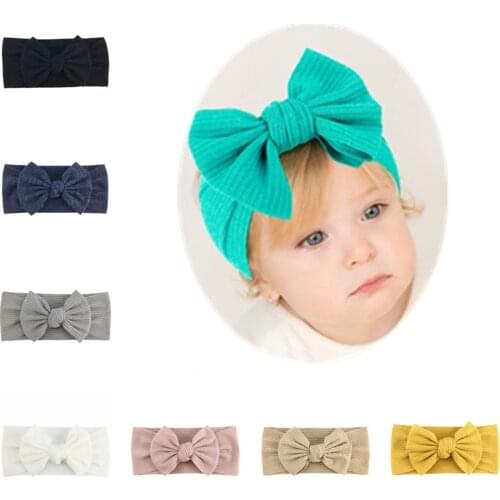 30Pcs/lot Wholesale Soft Cotton Turban Headband With Bows For Baby Girls Stretchy Hairband Toddler Diademas Hair Accessories