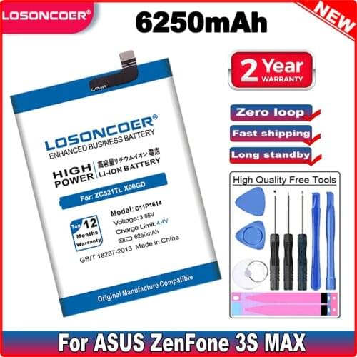 LOSONCOER 6250mAh C11P1614 Battery For Asus ZenFone 3S MAX ZC521TL X00GD Dual SIM TD-LTE ZenFone Pegasus 3S ~In Stock +Tools