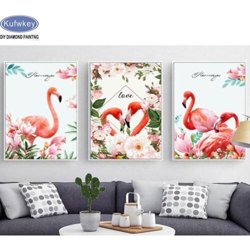 Diamond Mosaic diamond embroidery flamingo,flower,diy diamond painting kit handwork full resin diamonds with picture triptych