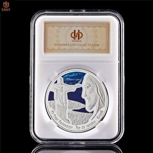 Brazil Rio Jesus Christ Church Silver Plated South American Lucky Landmark Souvenir Silver Coin Collection W/PCCB Holder
