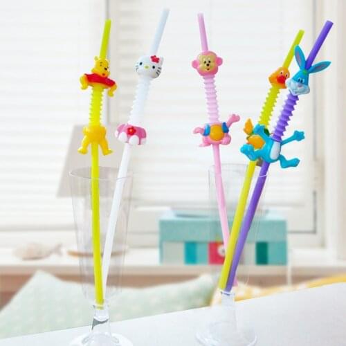 Colorful Reusable Drinking Straw Food Grade PP Cute Cartoon Animal Bending Straight Drinks Straws For Children Drinking Water