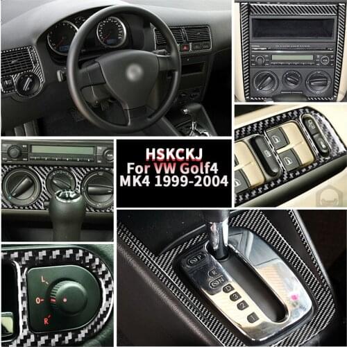 For Volkswagen VW Golf 4 MK4 99-04 Black Color Carbon Fiber Central Control Gear Panel Interiors Stickers Car Accessories