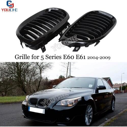 E60 1-slat/ 2-slat ABS Carbon Fiber Front Bumper Grille for BMW 5 Series E60 E61 2004 - 2009 525i 530i Black Gloss M Grills
