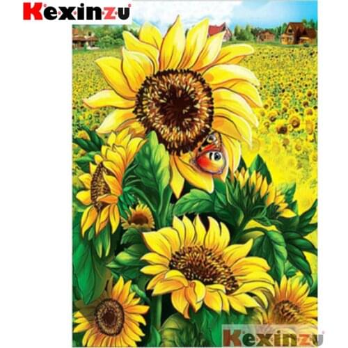 Kexinzu 5D DIY Square/Round Diamond Painting @Butterfly sunflower@ Full 3D Embroidery handcraft work Cross Stitch Home Decor X4