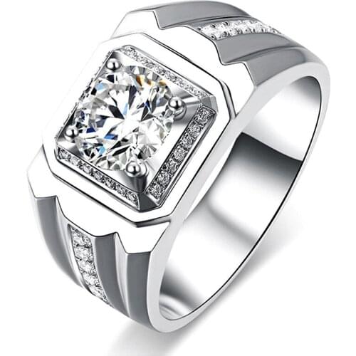 Classical AAA zircon diamonds gemstones rings for men white gold silver color wedding band jewelry bague fashion gifts accessory