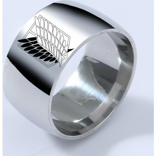 Attack on Titan Black sliver Stainless Steel Ring Wings Of Liberty Flag Finger Rings For Men Women Jewelry Anime Fans