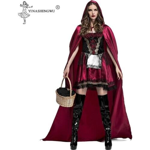 Little Red Riding Hood Costume Adult Women Halloween Party Cosplay Costume Dress + Cloak Stage Gothic Sexy Club Performance Suit
