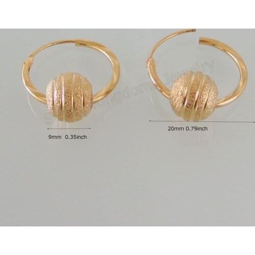 Order 10$ get free shipping/CUTE CARVED BALL IN MIDDLE CAN MOVE 24K YELLOW GOLD GP OVERLAY HOOP 0.79" EARRING/GREAT GIFT