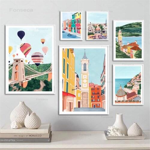 Nordic Travel Landscape Picture Amalfi Coast Art Print Barcelona Wall Art Canvas Painting Venice Italy France Posters Home Decor