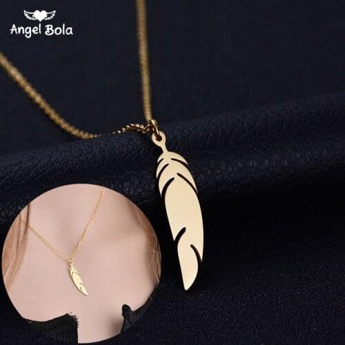 New Classic Stainless Steel Feather Pendant Necklace Never Fade Gold Color Female Pendant Necklace Wedding Jewelry