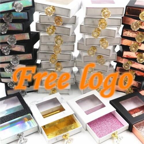 Wholesale Crystal pull with handle false eyelash packaging box lash boxes packaging custom logo faux 25mm mink eyelashes case