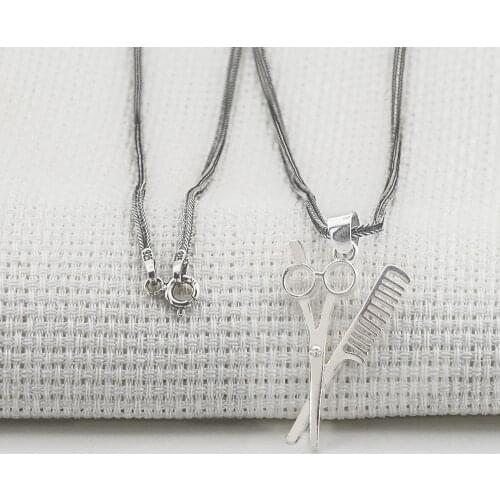 Barber Scissors and Comb 925 Sterling Silver Men Necklace Vintage Fasion Trendy Men Accessories Men Jewelry Gift Made in Turkey