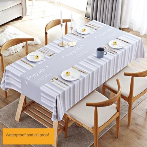 Stripe PVC Tablecloth for Table Waterproof Oilproof Desk Cover Rectangular Room Decor Aesthetic Coffee Table for Living Room
