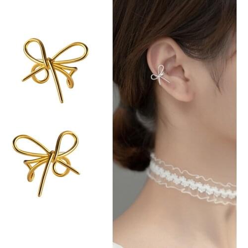 Real 925 Sterling Silver Hollow Bowknot Ear Cuff Wraps Non-Pierced Cartilage Earrings for Women Hypoallergenic Jewelry