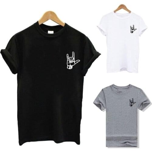 Hands Shirt Sign Language Tee I Love You graphic women fashion pure cotton casual simply gesture tees street style party tops