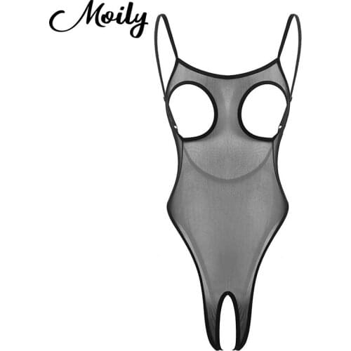 Sex Womens Ultra-Thin Sheer Mesh High Cut Thong Leotard Lingerie Transparent Backless Open Breast Crotchless Bodysuit Nightwear